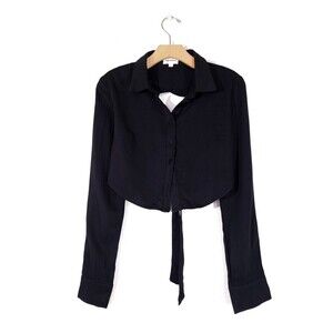 NEW Superdown Caleb Open Back Button Front Crop Top Minimal Black 90s y2k Small